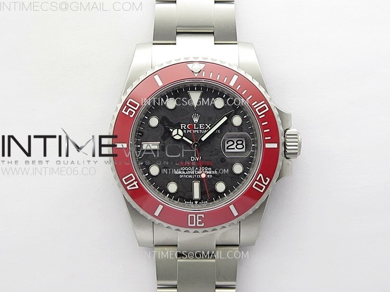 Submariner DIW Red Ceramic Bezel VSF 1:1 Best Edition Black Carbon Dial on Sandblasted Bracelet VS3135