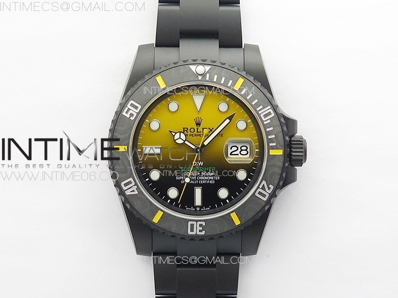 Submariner DIW Carbon Bezel VSF 1:1 Best Edition Yellow Dial on DLC Bracelet VS3135