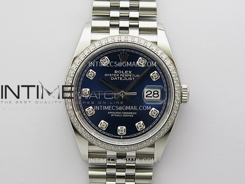 DateJust 126284 Diamond Bezel 904L SS VSF 1:1 Best Edition Blue Dial Diamond Marker On Jubilee Bracelet VS3235