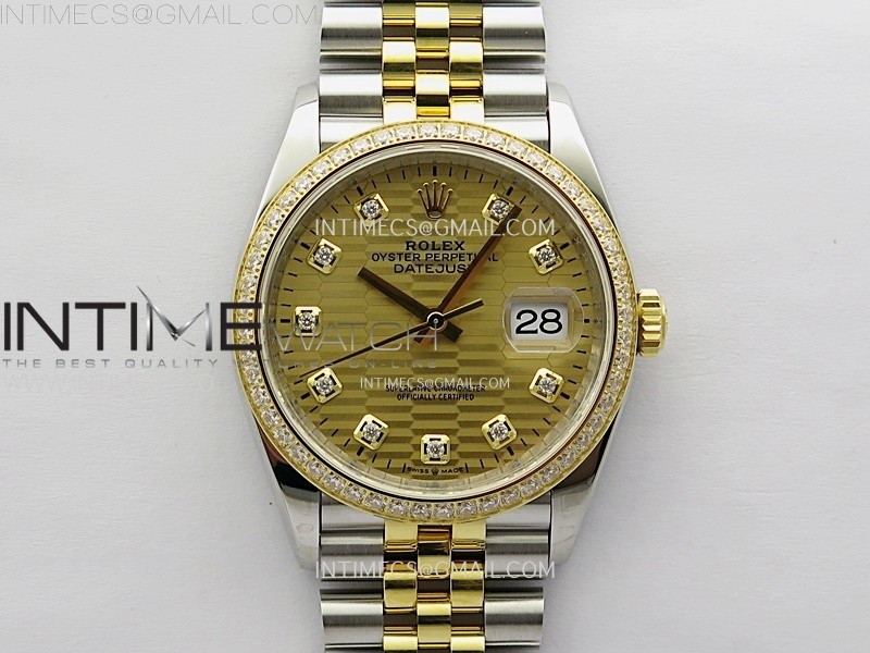 DateJust 36 126283 904L SS/YG VSF 1:1 Best Edition Gold Fluted Dial Diamonds Markers on Jubilee Bracelet VS3235