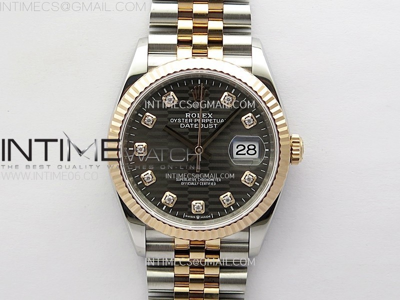 DateJust 36 SS 126231 904L SS/RG VSF 1:1 Best Edition Gray Fluted Dial Diamonds Markers on Jubilee Bracelet VS3235