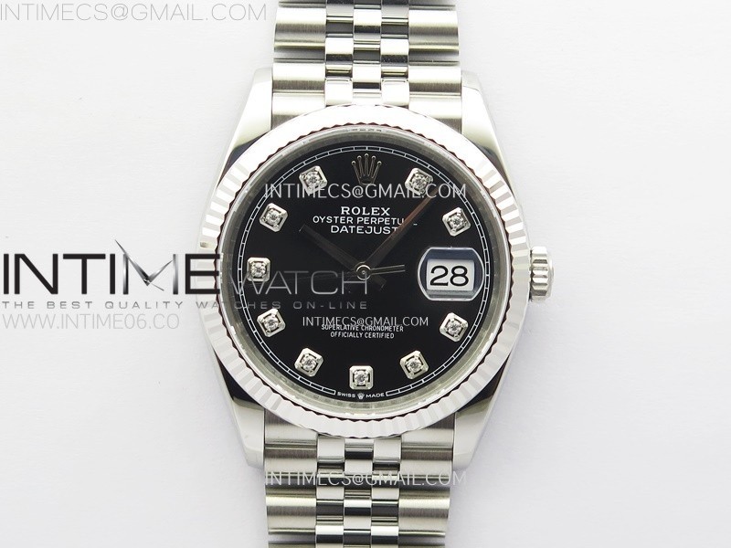DateJust 36 SS 126234 VSF 1:1 Best Edition 904L Steel Black Dial Diamonds Markers on Jubilee Bracelet VS3235