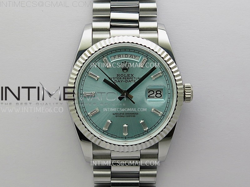 Day Date 128239 Gain Weight SS QF 1:1 Best Edition Ice Blue Dial Diamond Markers on SS President Bracelet