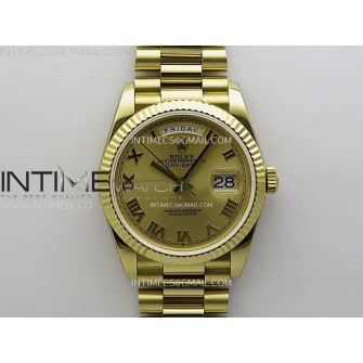 Day Date 128238 Gain Weight YG QF 1:1 Best Edition Gold Dial Roman Markers on YG President Bracelet
