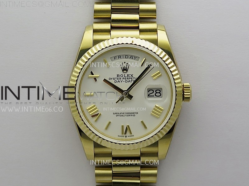 Day Date 128238 Gain Weight YG QF 1:1 Best Edition White Dial Roman Markers on YG President Bracelet