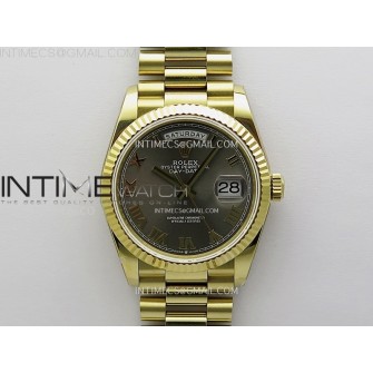 Day Date 128238 Gain Weight YG QF 1:1 Best Edition Gray Dial Roman Markers on YG President Bracelet