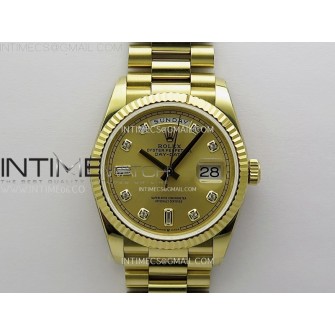 Day Date 128238 Gain Weight YG QF 1:1 Best Edition Gold Dial Diamond Markers on YG President Bracelet