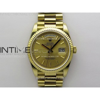 Day Date 128238 Gain Weight YG QF 1:1 Best Edition Gold Dial Stick Markers on YG President Bracelet