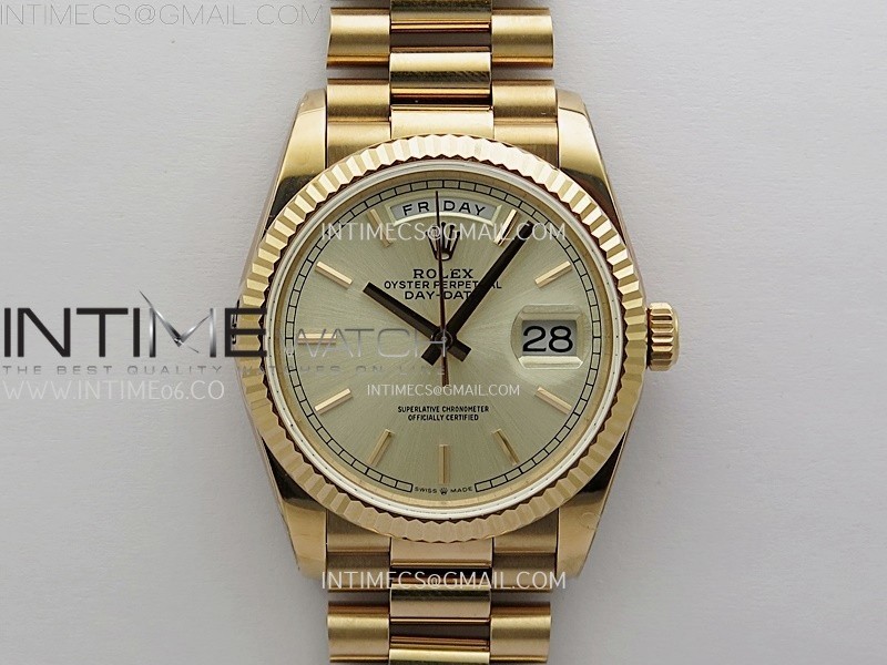 Day Date 128235 Gain Weight RG QF 1:1 Best Edition Champagne Dial Stick Markers on RG President Bracelet