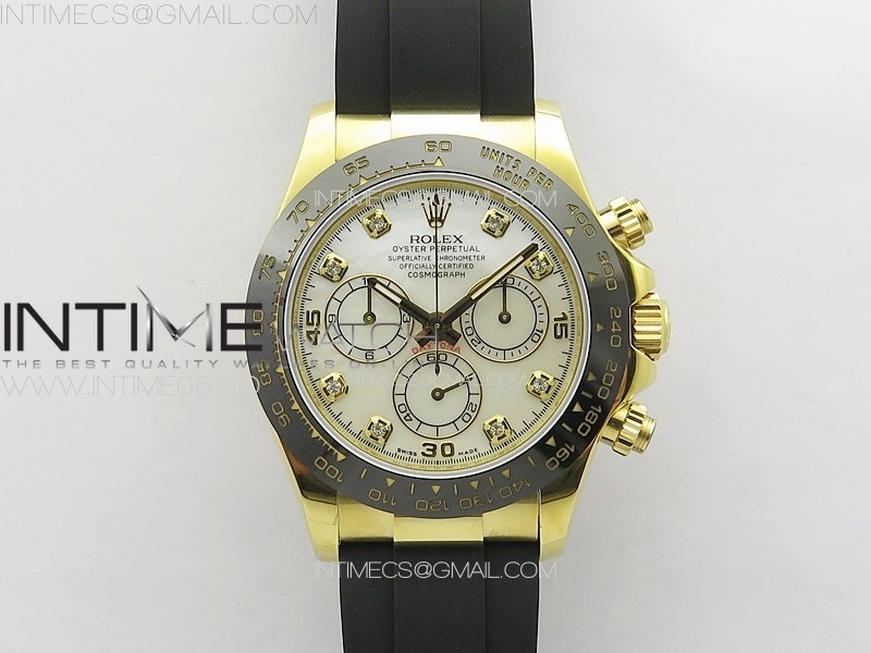 Daytona 116518LN YG APSF Best Edition White MOP Dial Crystals Markers On Rubber Strap Slim A7750