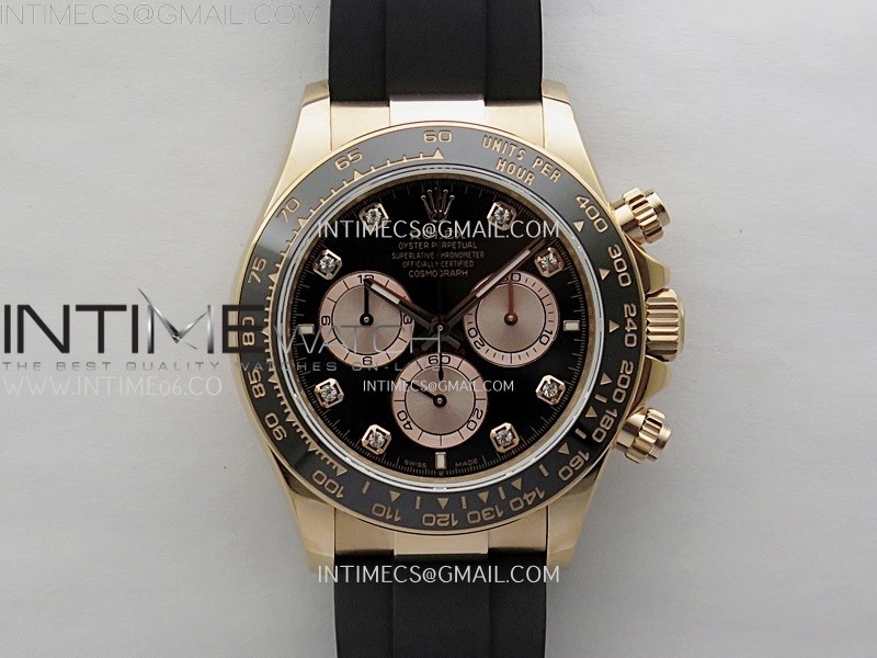 Daytona 126515 QF Gain Weight 1:1 Best Edition Black Dial RG Subdial Diamonds Markers on Oysterflex Strap SH4131 V11