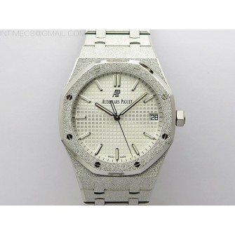 Royal Oak 41mm 15500 Frosted SS APSF 1:1 Best Edition Silver Textured Dial on Frosted SS Bracelet SA4302 Super Clone