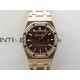 Lady Royal Oak 33mm 67651 Diamonds Bezel RG ZF 1:1 Best Edition Brown Textured Dial on RG Bracelet RONDA Quartz