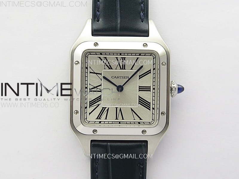 Santos Dumont 43.5mm SS F1F Best Edition Silver Dial on Blue Leather Strap Quartz