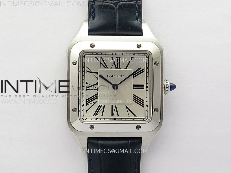 Santos Dumont 46.6mm SS F1F Best Edition Silver Dial on Blue Leather Strap Quartz