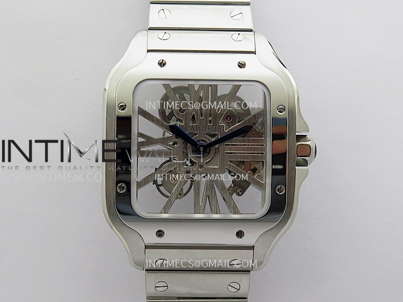 Santos de Cartier Skeleton SS MLF Skeleton Dial On SS SmartLink Bracelet Super Clone 9611MC