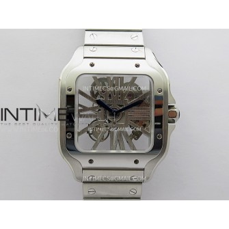 Santos de Cartier Skeleton SS MLF Skeleton Dial On SS SmartLink Bracelet Super Clone 9611MC