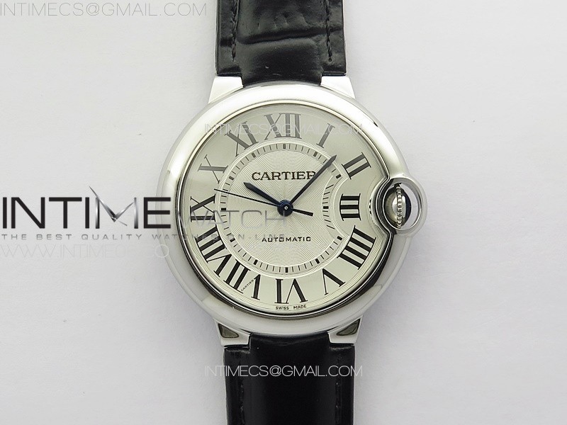 Ballon Bleu 36mm SS 3KF 1:1 Best Edition White Textured Dial on Black Leather Strap A076