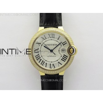 Ballon Bleu 42mm Double Diamonds Bezel RG 3KF 1:1 Best Edition White Texture Dial on Black Leather Strap A2824