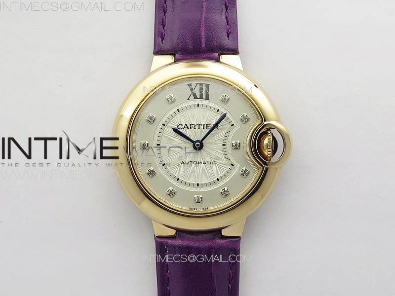 Ballon Bleu 33mm RG 3KF 1:1 Best Edition White Textured Dial on Purple Leather Strap A076