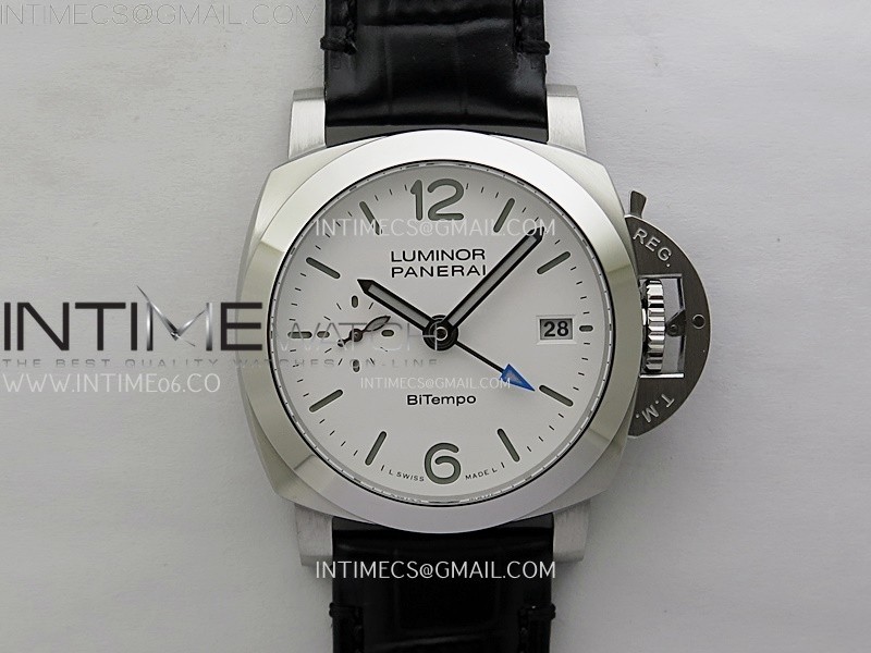 PAM1367 Z GMT SS VSF 1:1 Best Edition White Dial on Black Leather Strap Asian P900