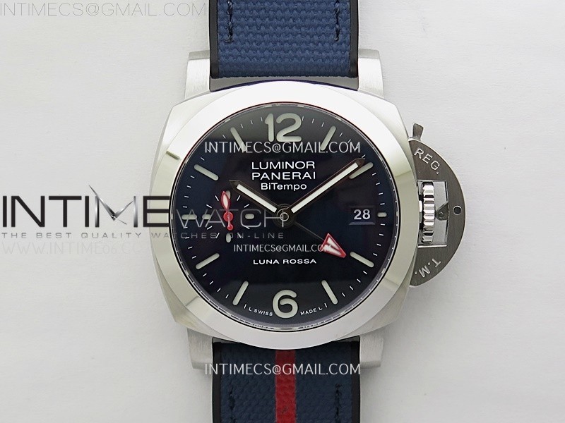 PAM1404 Z GMT SS VSF 1:1 Best Edition Blue Dial on Blue Rubber Strap Asian P900