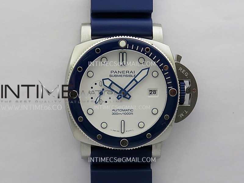 PAM1696 44mm Submersible VSF 1:1 Best Edition White Dial On Blue Rubber Strap P.900 Super Clone