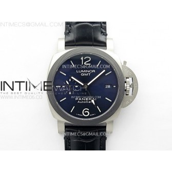 PAM1279 X Luminor GMT 42mm Titanium VSF 1:1 Best Edition Blue Dial on Black Leather Strap P.9011 Super Clone