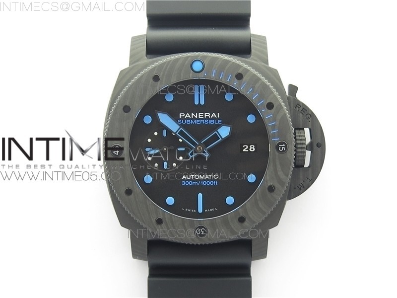 PAM 1616 Carbotech 47mm VSF Best Edition Black Dial Blue Markers on Rubber Strap P.9010 Clone