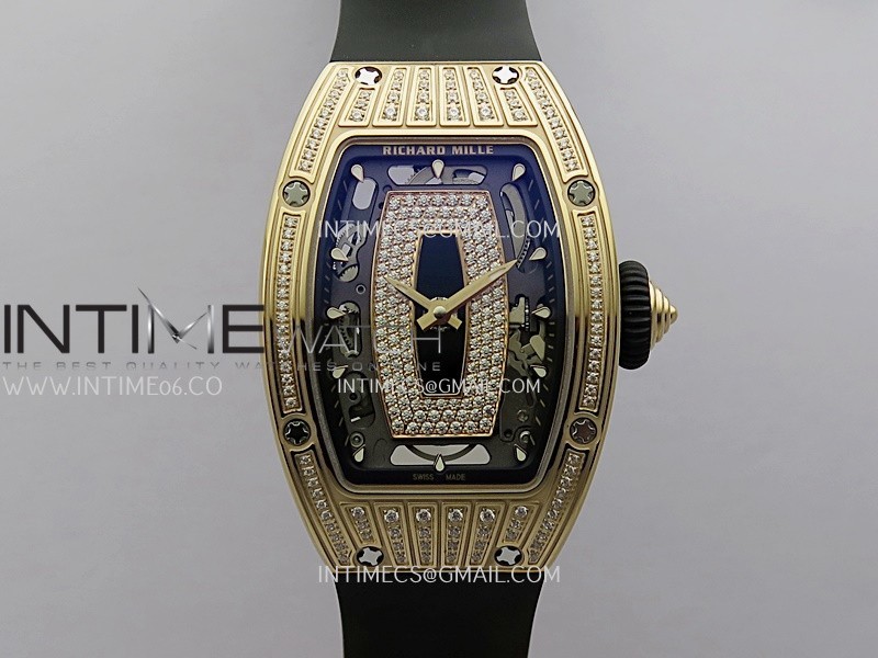 RM07 Paved Diamonds Bezel RG ZF Best Edition Diamonds Skeleton Dial On Black Rubber Strap Asian CRMA2 Clone