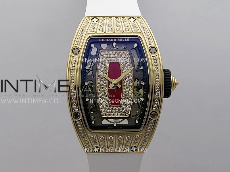 RM07 Paved Diamonds Bezel RG ZF Best Edition Diamonds Skeleton Dial On White Rubber Strap Asian CRMA2 Clone