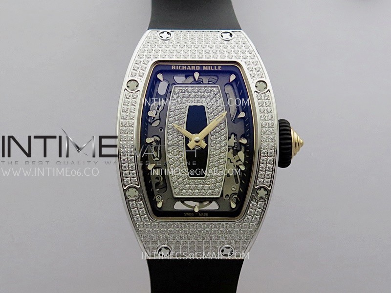 RM07 Full Paved Diamonds SS ZF Best Edition Black Diamond Skeleton Dial On Black Rubber Strap Asian CRMA2 Clone