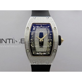RM07 Full Paved Diamonds SS ZF Best Edition Black Diamond Skeleton Dial On Black Rubber Strap Asian CRMA2 Clone