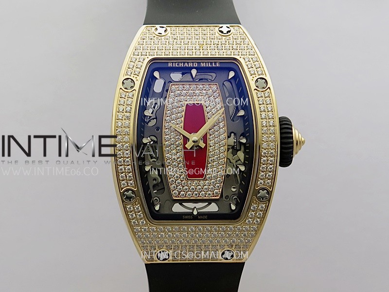 RM07 Full Paved Diamond RG ZF Best Edition Red Diamond Skeleton Dial On Black Rubber Strap Asian CRMA2 Clone