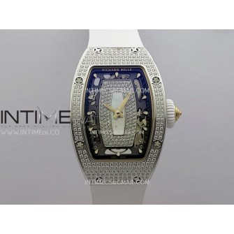 RM07 Paved Snowflake Cut Diamonds SS ZF Best Edition White MOP Diamond Skeleton Dial On White Rubber Strap Asian CRMA2 Clone