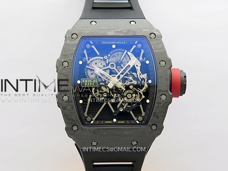 RM035-01 Black Carbon ZF Best Edition Skeleton Dial On Black Rubber Strap Super Clone RMUL2