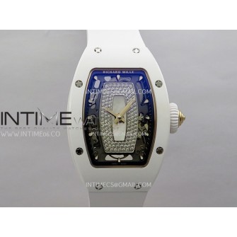 RM07 Real White Ceramic RG ZF Best Edition White MOP Diamond Skeleton Dial On White Rubber Strap Asian CRMA2 Clone