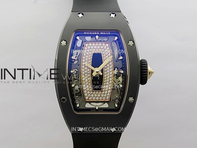 RM07 Real Black Ceramic RG ZF Best Edition Black MOP Diamond Skeleton Dial On Black Rubber Strap Asian CRMA2 Clone