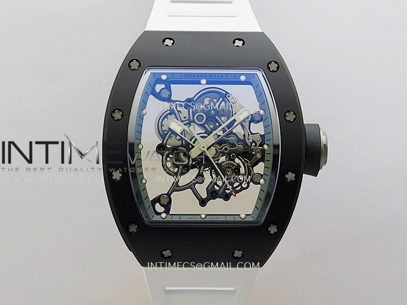 RM055 Black Inner Bezel Black/White Ceramic APSF 1:1 Best Edition On Black Rubber Strap RMUL2 Super Clone
