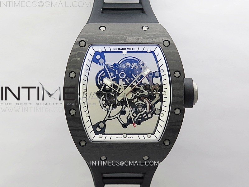 RM055 White inner Bezel Black Crown NTPT/Ti ZF 1:1 Best Edition on Black Rubber Strap RMUL2 Super Clone