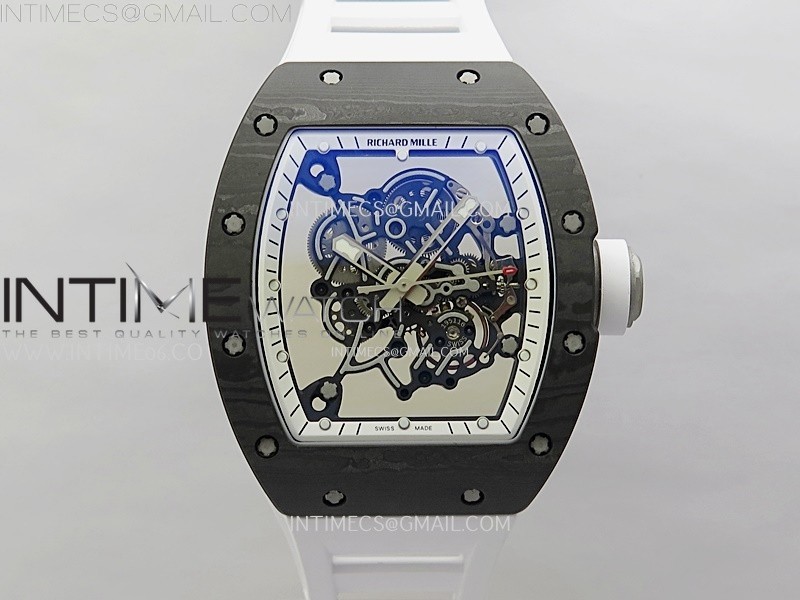 RM055 White inner Bezel White Crown NTPT/Ti ZF 1:1 Best Edition on White Rubber Strap RMUL2 Super Clone