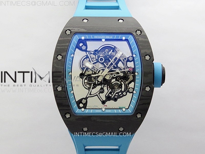 RM055 Blue Inner Bezel Black Crown NTPT/NTPT ZF 1:1 Best Edition on Blue Rubber Strap RMUL2 Super Clone