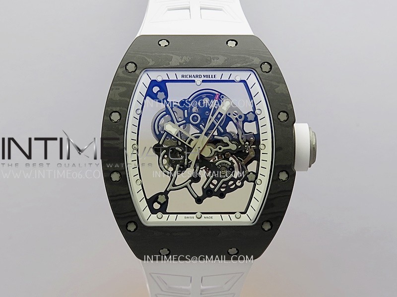 RM055 White Inner Bezel White Crown NTPT/Ti ZF 1:1 Best Edition On White Shark Rubber Strap RMUL2 Super Clone