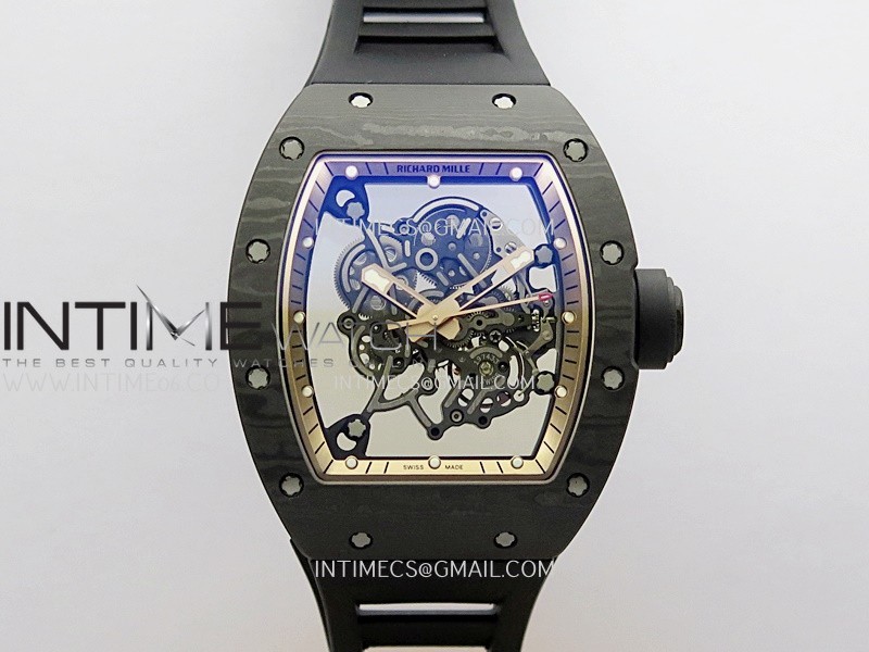 RM055 RG Inner Bezel Black Crown NTPT ZF 1:1 Best Edition on Black Rubber Strap RMUL2 Super Clone V2