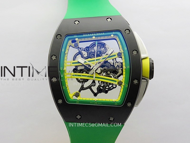RM061 Black Ceramic APSF 1:1 Best Edition Skeleton Dial On Green Rubber Strap RMUL2 Super Clone
