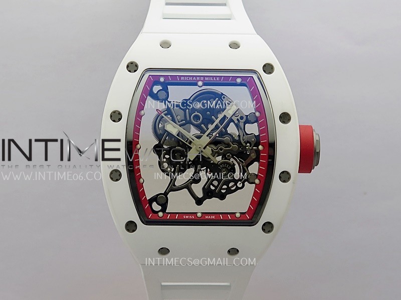 RM055 White Ceramic Red Inner Bezel APSF 1:1 Best Edition On White Rubber Strap RMUL2 Super Clone