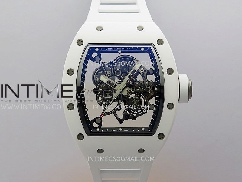 RM055 White Ceramic APSF 1:1 Best Edition Skeleton Dial on White Rubber Strap RMUL2 Super Clone