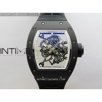 RM055 Black Crown White Inner Black Ceramic ZF 1:1 Best Edition Skeleton Dial On Black Rubber Strap RMUL2 Super Clone
