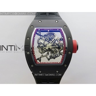 RM055 Red Crown Red Inner Black Ceramic ZF 1:1 Best Edition Skeleton Dial On Black Rubber Strap RMUL2 Super Clone