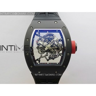 RM055 Red Crown Black Inner Black Ceramic ZF 1:1 Best Edition Skeleton Dial On Black Rubber Strap RMUL2 Super Clone
